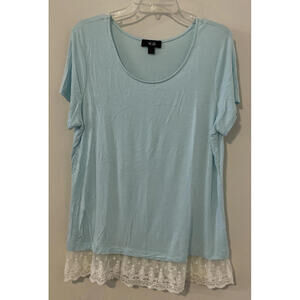 AGB Womens XL Blue Short-Sleeved Tunic-Style Soft Flowy Blouse! A3744